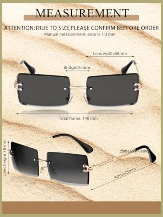 4 Pairs Rimless Rectangle Sunglasses Frameless Square Glasses Vintage main image 6